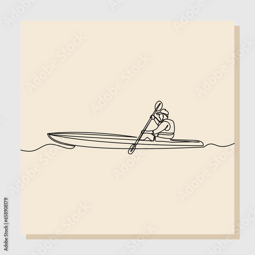 Continuous line sketch hand drawn drawing art of woman rowing canoe. Vector illustration single one line of sport woman paddle kayak.
