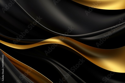 Elegant Black 3D Abstract Background with Intertwined Gold Metallic Waves