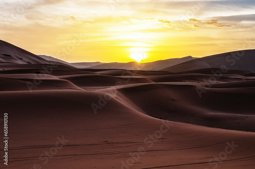 Sand dunes in the great Sahara desert in Morocco