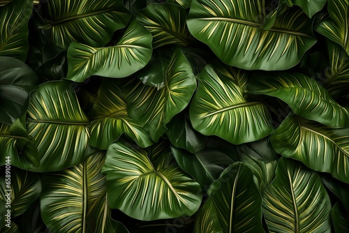 Glamorous Vegetal Background with Golden Tropical Leaf Frame