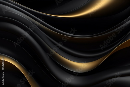 Luxury Black Abstract 3D Background with Intertwined Golden Metallic Waves