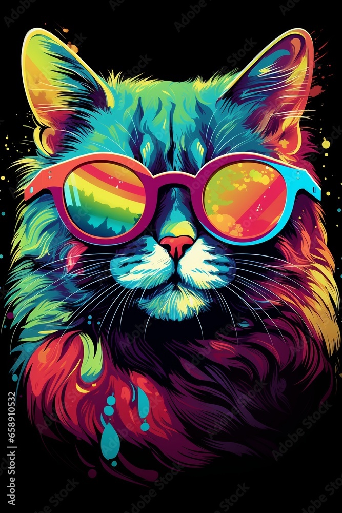 Fantasy Cat in Vibrant Multicolored Sunglasses