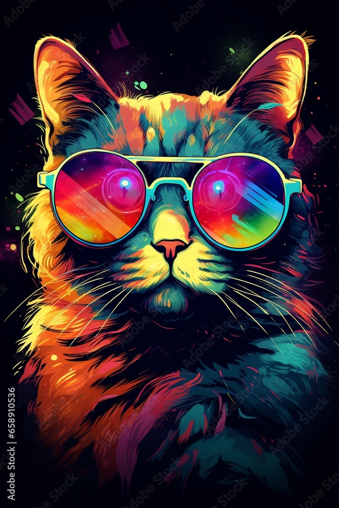 Fantasy Cat in Vibrant Multicolored Sunglasses