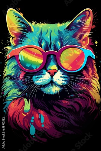 Fantasy Cat in Vibrant Multicolored Sunglasses © Maximilien