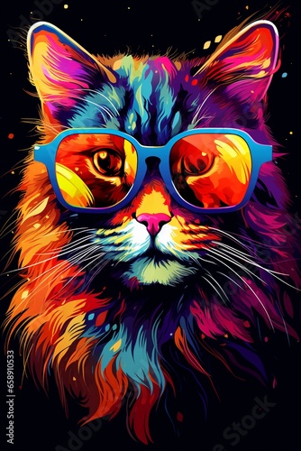 Fantasy Cat in Vibrant Multicolored Sunglasses