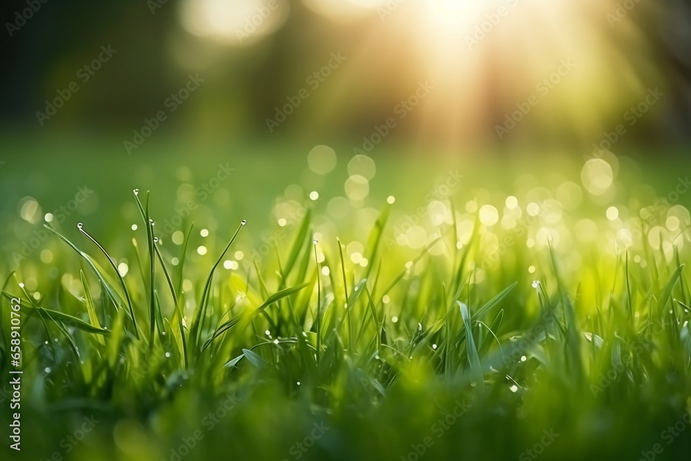 Macro View of Sunlit Spring Grass with Selective Focus Macro View of Sunlit Spring Grass with Selective Focus