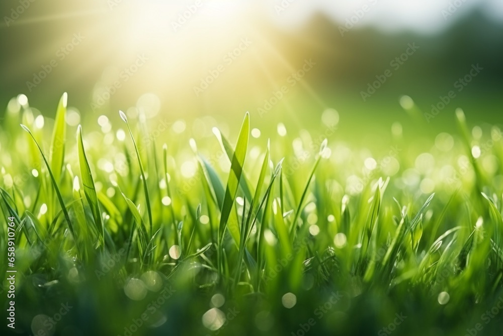 Macro View of Sunlit Spring Grass with Selective Focus