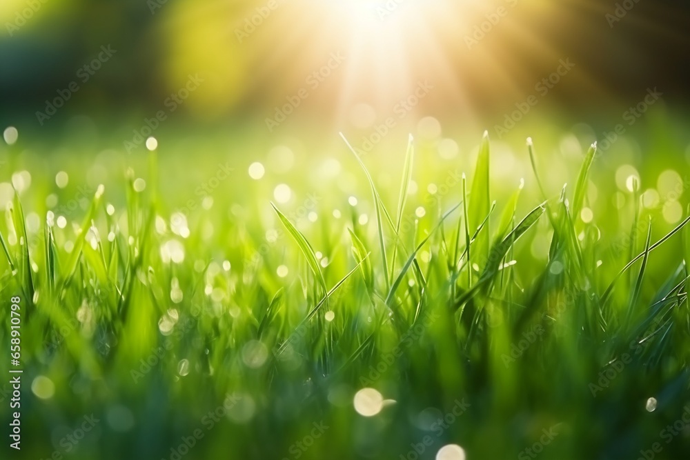 Macro View of Sunlit Spring Grass with Selective Focus Macro View of Sunlit Spring Grass with Selective Focus