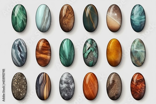 Collection of Textured Stones Isolated on a Transparent Background