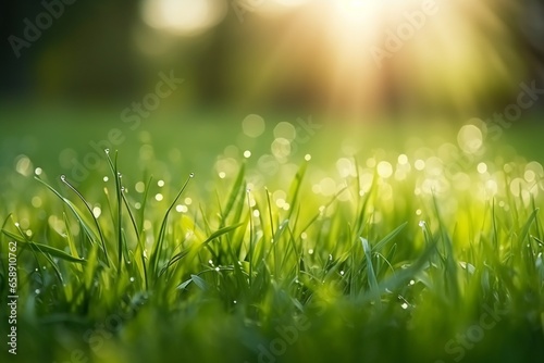 Macro View of Sunlit Spring Grass with Selective Focus