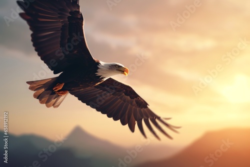 Eagle flying above mountains, freedom concept, AI generated © Mystery