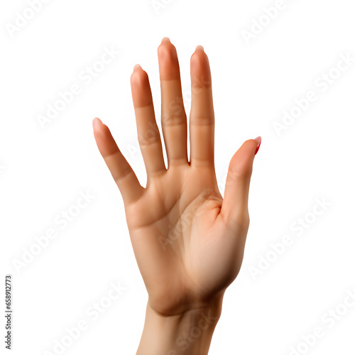 The hand shows the number five gesture isolated on transparent background ,generative ai