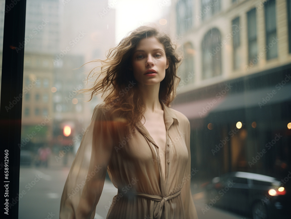 Portrait of young beautiful woman in a city street Portrait of young beautiful woman in a city street