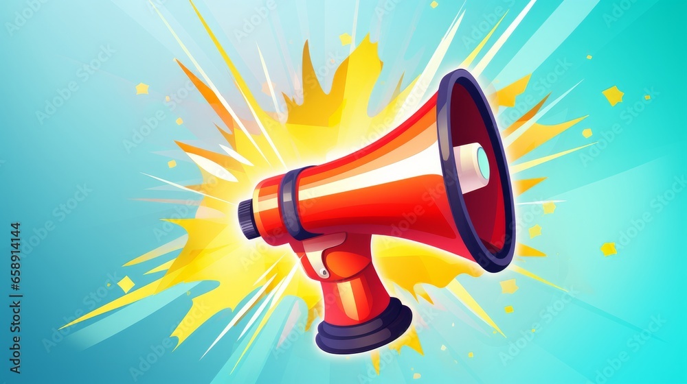 A megaphone, often symbolizing speaker systems and used in social media and marketing, is depicted in this vector illustration. It represents the concept of advertising, promotion