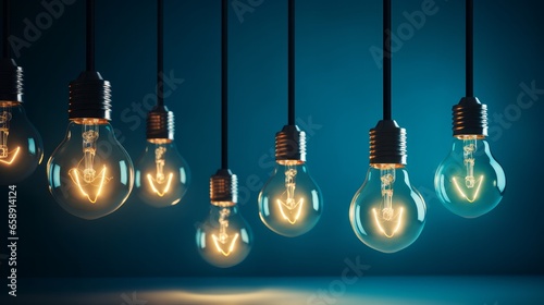 Lightbulbs on blue background, idea concept photo