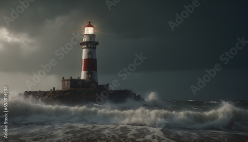 Awe-inspiring storm breaks over lighthouse during nighttime.