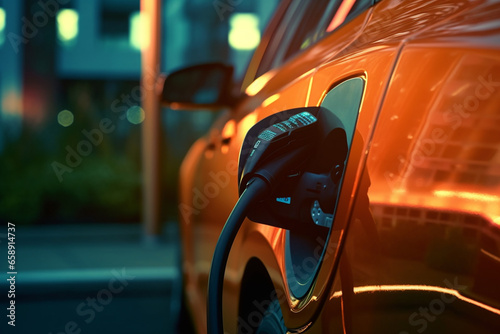 Closeup of electric car charging, photo realistic image. future, energy. power. vehicle © Enrique