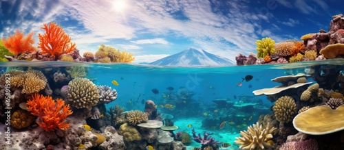 Indonesia s tropical waters boast a diverse and abundant marine life with amazing healthy coral reefs and breathtaking wide angle underwater photos With copyspace for text