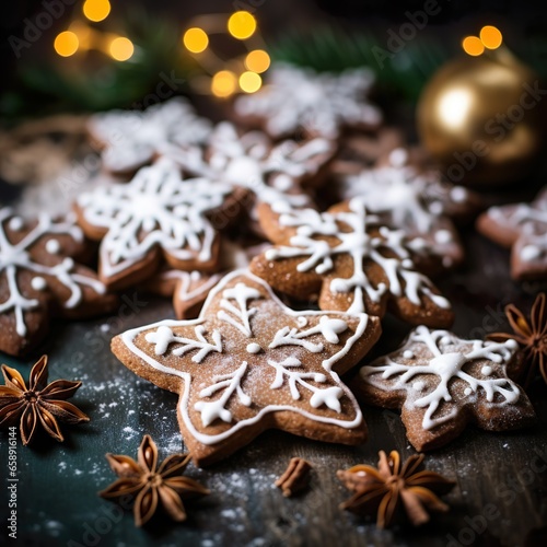 christmas gingerbread cookies and christmas tree