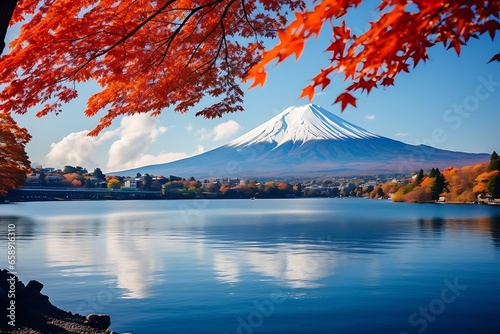 Fuji Mountain at Kawaguchiko lake in autumn season, Japan.