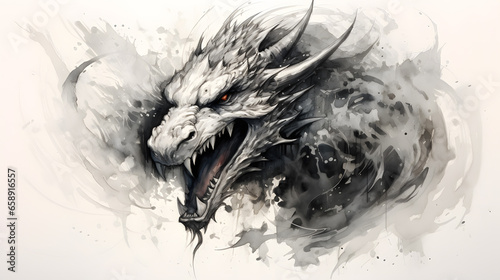 インクアートで描いたドラゴン、竜、龍、辰｜Dragon drawn with ink art Generative AI