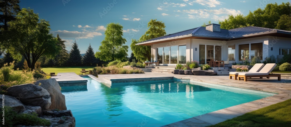 custom made wallpaper toronto digitalLuxurious home pool and backyard image With copyspace for text
