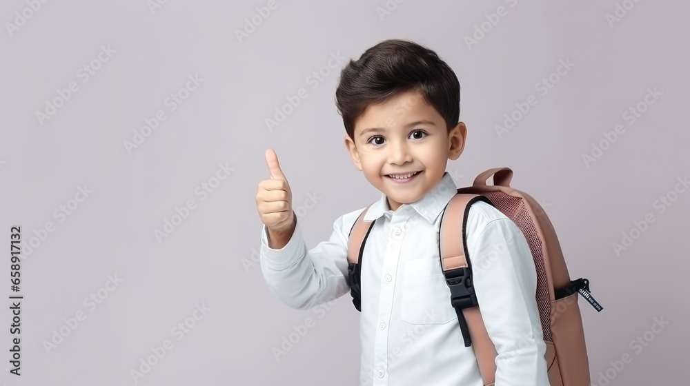 Portrait of a little caucasian boy laughing with thumbs up sign in studio Portrait of a little caucasian boy laughing with thumbs up sign in studio
