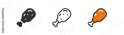 Meat leg vector icon. Hot fried chicken leg symbol. Fast food, roasted crispy bird meat for dinner. Outline, flat and colored style. Vector illustration.