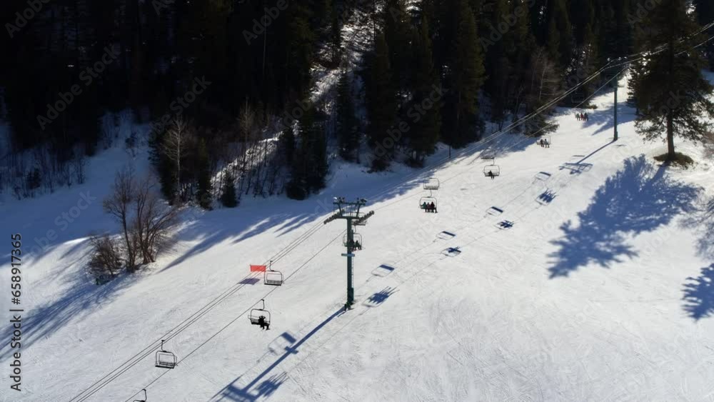 Ski lift from the sky - epic drone shot Ski lift from the sky - epic drone shot