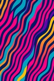 Abstract background of Rainbow colorful groovy stripes and wavy line designs in a modern trendy abstract psychodelic swirl of color with a black background, vector pattern. Generative Ai
