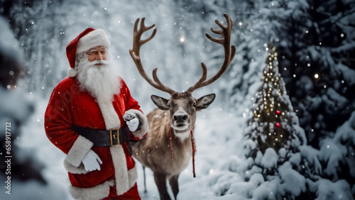 Christmas Magic, Santa and Reindeer in a Winter Wonderland
