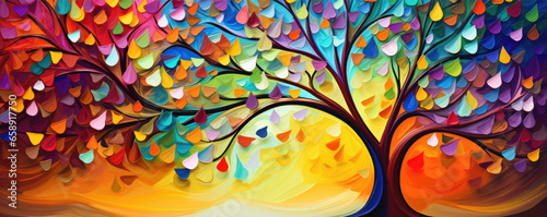 Rainbow color tree panorama photo.