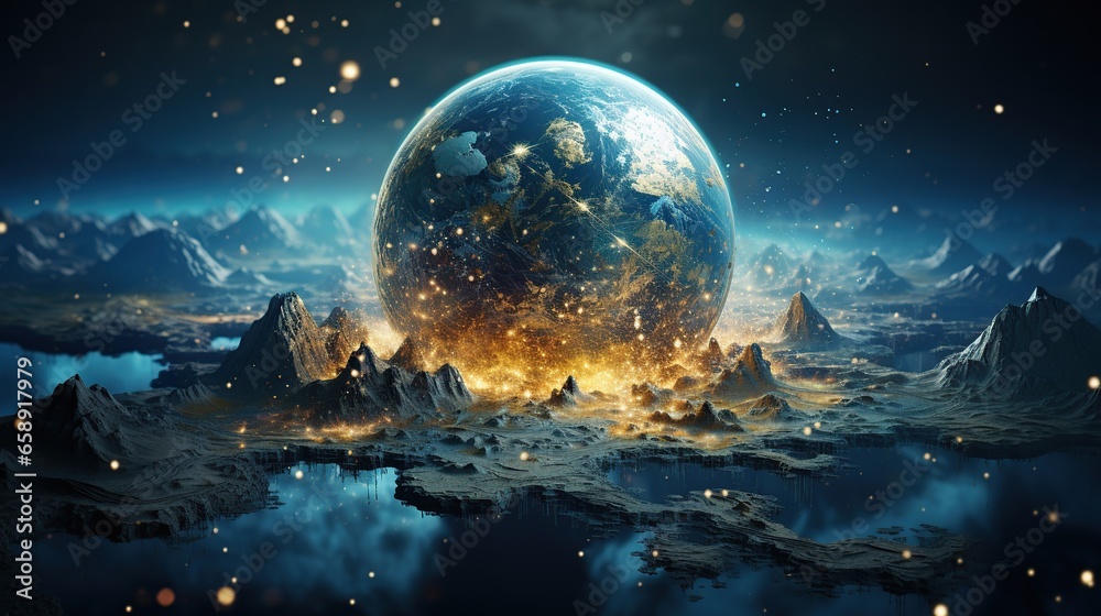 Three dimensional render of planet earth floating in outer space - obrazy, fototapety, plakaty 