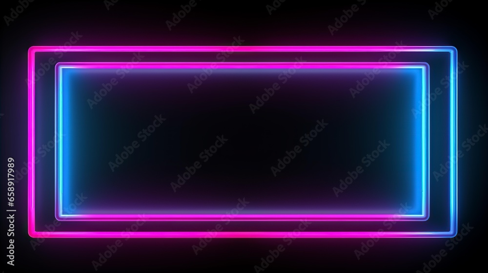 Neon frame with neon light on black background, energetic lines in pink and blue Neon frame with neon light on black background, energetic lines in pink and blue