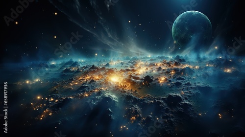 Three dimensional render of planet earth floating in outer space