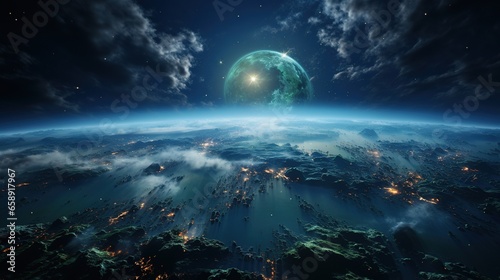 Three dimensional render of planet earth floating in outer space
