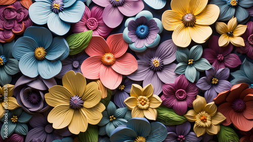 3D multicolored flowers. Three-dimensional painting.