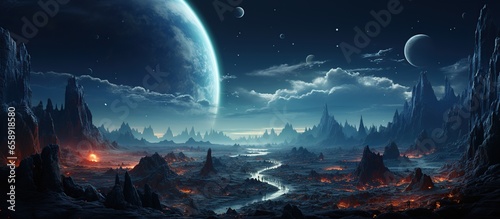 Space background with landscape of alien planet © nahij