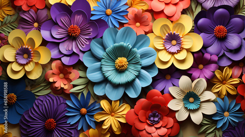 3D multicolored flowers. Three-dimensional painting.