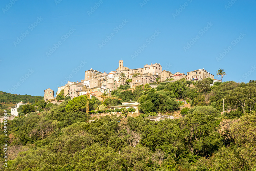 View at the hill with Furiani village in Corsica - France