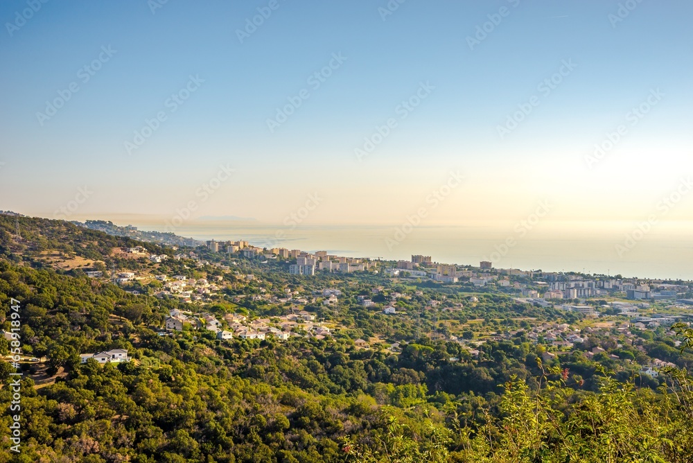 View atthe Bastia city from Furiani village in Corsica - France