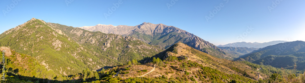 Panoramic view at the mountain massif from the road to Vivario - Corsica,France