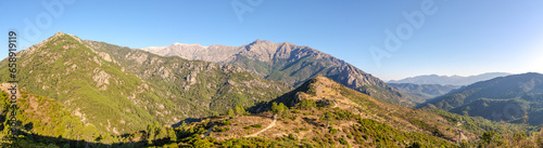 Panoramic view at the mountain massif from the road to Vivario - Corsica,France