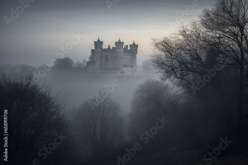 Fairy Tale Dreams Castle in the Mystical Twilight Mist
