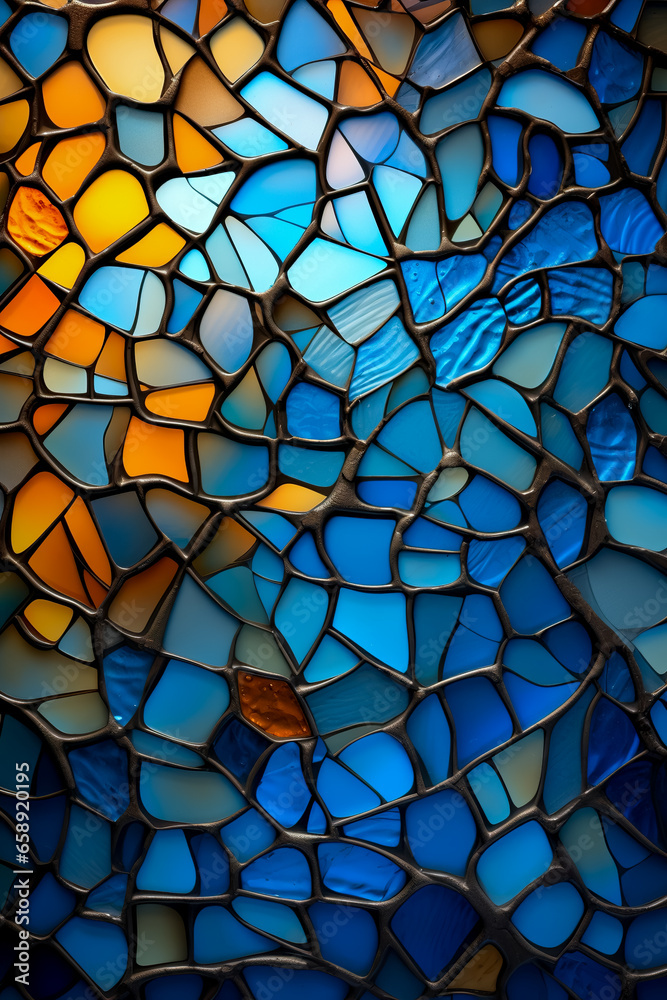 mosaic wall decorative ornament from ceramic broken tile. crumbling abstract ceramic mosaic decoration was destroyed building mosaic wall decorative ornament from ceramic broken tile. crumbling abstract ceramic mosaic decoration was destroyed building