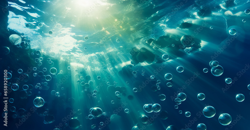 Underwater Sea - Deep Abyss With Blue Sun light Underwater Sea - Deep Abyss With Blue Sun light