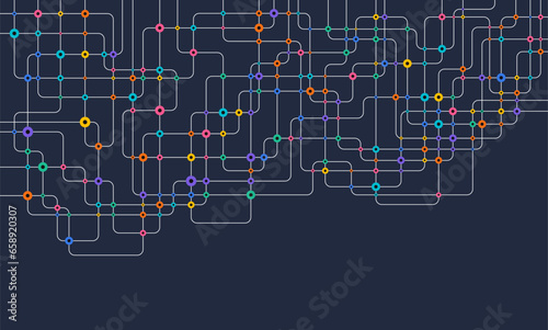 Circuit connect lines and dots. Network technology and Connection concept. Decentralized network nodes connections