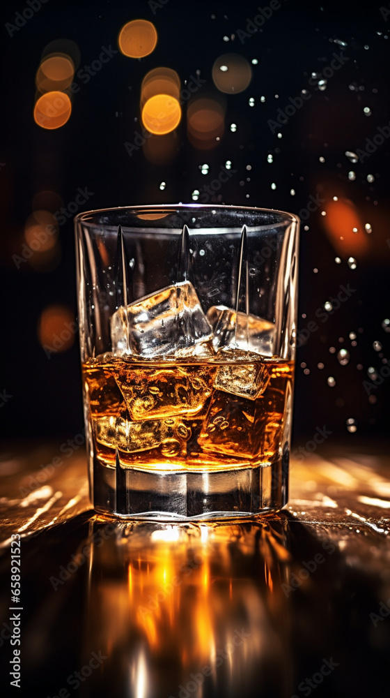 glass of whiskey on a black background. generative ai. advertising of alcoholic drinks.