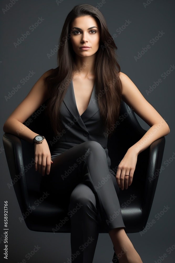 attractive woman takes a seat in the winners' chair attractive woman takes a seat in the winners' chair