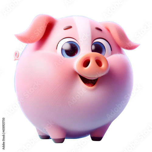 3D Cartoon Character of a Cute Chubby Pink Pig Animal - Generative AI